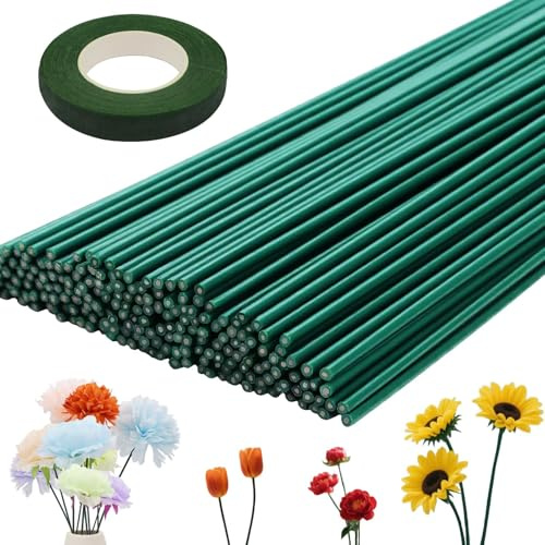 XRXYMQ 200 Piezas Alambre Floral 30 cm Alambre de Floristería Ø 2 mm Alambre de Enchufe Floristería mit 1 Cinta Verde para Flores Alambre Varillas para Manualidades para Hacer Manualidades de Flores