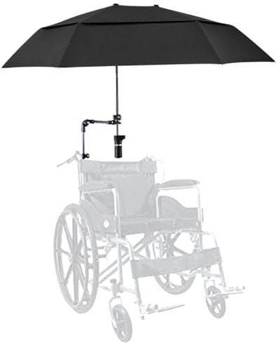 Gcroet Chair Umbrella with Adjustable Clamp, Rain/UV Protection Wheelchair Umbrella, 40.9 Extended Double-Side Parasol for Pram, Stroller, Bike, Beach Chairs, Bleacher..