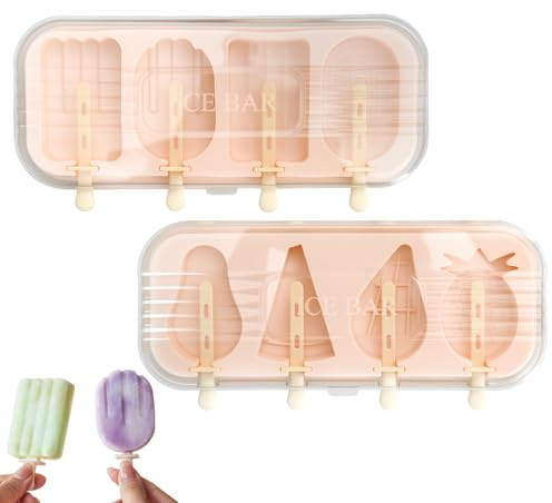 Moldes Para Helado de 2 Piezas, Forma de Fruta Y Cuadrado, Moldes Reutilizables Para Congelador, Rosa, Aptos Para Helado Casero, Con Palitos de Plástico