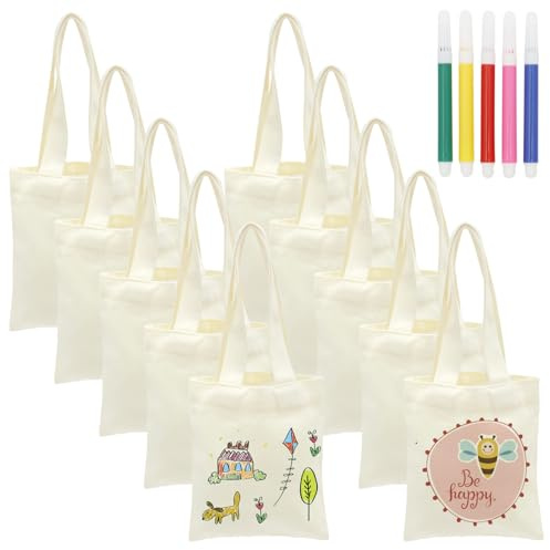 Fyeme 10 Stück Baumwolltasche Hohe Qualität mit Kurzem Griff Aquarellstifte Nicht Gedruckt Lange Haltbarkeit für DIY Zeichnen Malen Geschenktüten Einkaufstaschen