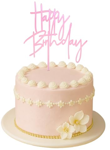 Tyqour Rosa Happy Birthday Tortendeko Mädchen Acryl Cake Topper Happy Birthday Rosa Acryl Kuchen Deko Geburtstag Kuchendeko Geburtstag Cupcake Topper Dekoration für Junge Mädchen