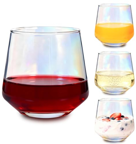 hosck Champagnergläser ohne Stiel, 405 ml, schillernde Champagnergläser für Partys, 4 Stück