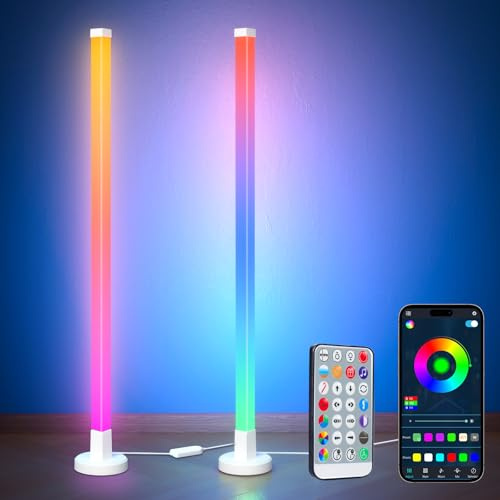 Phylosal Corner Floor Lamp 2 Pack, Smart RGB Corner Lamp with App and Remote Control, Music Sync Standing Lamp with 16 Million DIY Colors, Modern Ambient Light for Bedroom, Living Room, Gaming Rooms