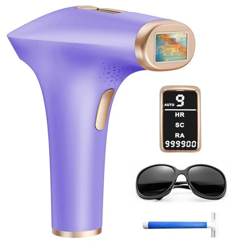 TIIMAGIC IPL Geräte Haarentfernung Laser mit 9 Energiestufen und 3 Funktionen HR/SC/RA, 999.900 Lichtimpulse Schmerzfreie Haarentfernung Laser für Männer,Frauen,Gesicht, Achseln, Beine, Körper Violett