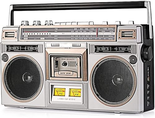 Cassetta Boombox, Boombox Stile Anni '80 CD Tape Player, Radio Portatile con Radio FM E Dab, Registrazione USB, Altoparlanti Ricevitore Bluetooth, per Riunioni di Famiglia/Viaggi, Black