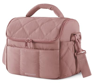 bagsmart Kühltasche Isolierte Lunchtasche Damen Puffy Leichte Wasserdichte Lunchbox für Unterwegs Picknick Büro Reise mit Tragegriff Dunkelrosa