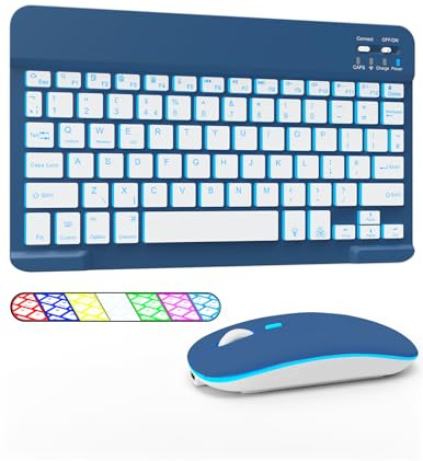 LAMA 7 Colors Keyboard and Mouse for iPad/Windows/Android, UK Layout | Backlit Rechargeable Keyboard and Mouse with 13 Shortcuts, iOS/Windows/Android Multi-System Switch, Quiet Scissor Keys