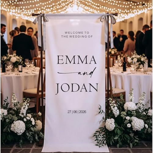 Panneau De Bienvenue De Mariage En Tissu Personnalisé, Bannière De Mariage En Coton, Décoration De Fête De Fiançailles En Soie(35 X 100cm)
