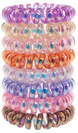 Specora-Classic Spiral Haargummi Anthrazit, Lila, Pink, Rosa, Transparent, Orange, Zart… – 4 cm – 8er Pack – TPU – Haarschonend – Ohne Ziepen