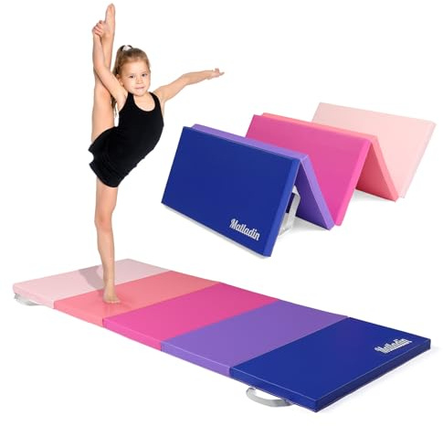 Bonnlo Tapis de Gymnastique Pliable Coloré à 5 Panneaux, 192 x 76 x 3.8 cm, PU + EPE, Tapis de Sport avec Poignées de Transport, Tapis Yoga, Tapis de Sol Souple, Tapis de Jeu pour Enfants et Adultes