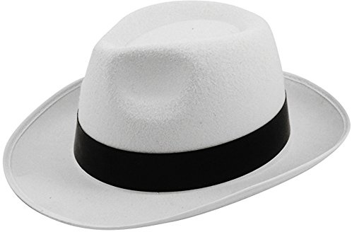 Bristol Novelty Al Capone Cappello Gangster Feltro Trilby Mob Bianco o Nero MICHAEL JACKSON STYLE (BIANCO)