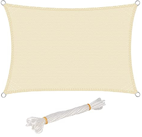 WOLTU Vela ombreggiante 2x3m in HDPE 180 g/m² Traspirante Tenda a Vela Parasole Rettangolare Protezione Solare Respirante Anti UV Giardino Esterni Beige