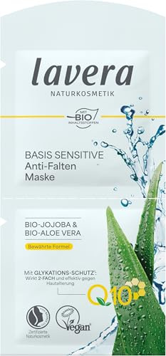 lavera Basis Sensitiv Anti-Falten Maske Coenzym Q10 ∙ vegan Bio Pflanzenwirkstoffe Naturkosmetik Natural & innovative 15er Pack (15 x 10 ml)