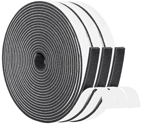 Yotache Adhesive Foam Tape 1/2 x1/8, Insulation Soundproofing Neoprene Rubber Door Weather Stripping, 3 x 16.5 Feet Each, Total 50 Feet Long