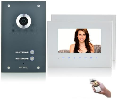 MATHFEL 2-Draht Bus Fingerprint Video Türsprechanlage, 2 Familienhaus Set, 7'' Monitor, Anthrazit, 2x7'' Monitor in weiß