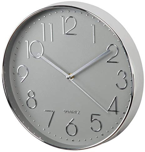 Hama Väggklocka utan tickande ljud (stor vardagsrumsklocka med 30 cm diameter, analog köksklocka med en krypande sekundvisare, modern design) silvergrå