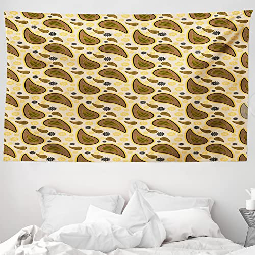 ABAKUHAUS Paisley Wandteppich, Fortlaufende Orientalische Motive Florale Ornamente Vintage-Illustration, aus Weiches Mikrofaser Stoff Wand Dekoration Für Schlafzimmer, 230 x 140 cm, Karamell Beige