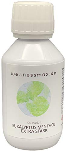 wellnessmax Sauna Aufguss Eukalyptus, extra stark mit100% natürlichen ätherischen Ölen. Eukalyptus, Menthol. Natürliches Sauna-Aufguss-Mittel Saunaaufguss zum wohlfühlen (100 ml)