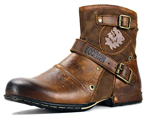 Herr Stövlar Chukka Motorcykel Mode Känga Läder Vandring Combat Ankel Boots för Män Dragkedja OS-5008-1-E-Brown-10
