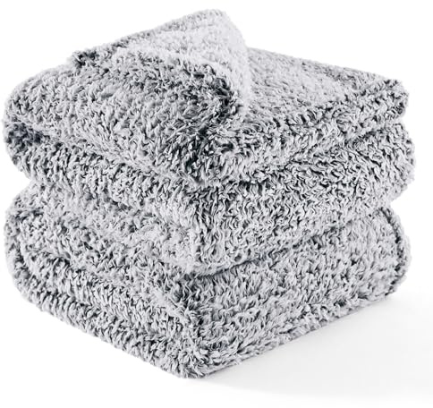 Bedsure Fleece Sherpa Throw Blanket - Fluffy Soft Cosy Fuzzy Furry Warm Blanket for Bed Double, Grey, 150x200cm