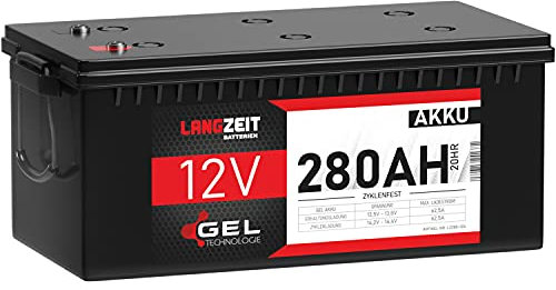 LANGZEIT Blei-Akku 12V 280Ah GEL Akku Profi Blei-Batterie Wohnmobil Boot Solarbatterie Versorgungsbatterie ersetzt 240Ah 260Ah