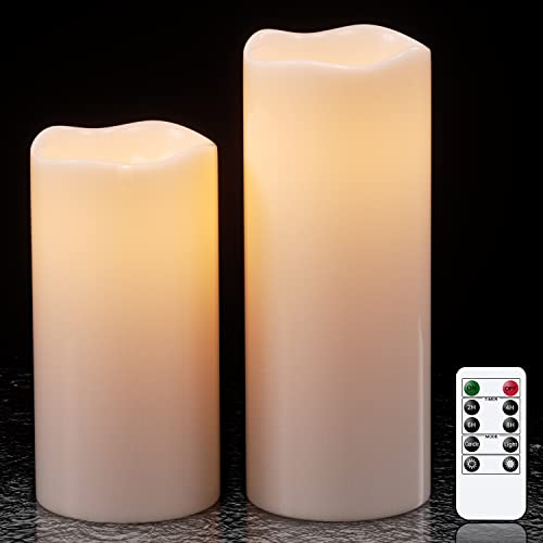 Eldnacele Candele impermeabili senza fiamma per esterni, con timer remoto, grandi candele a pilastro a LED tremolanti a batteria, per interni ed esterni, decorazione regalo (bianco, diametro 10 x