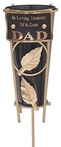 Black Graveside Memorial Flower Vase with Gold Stand - Dad 1829