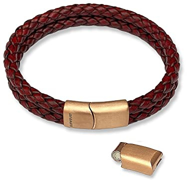 arana's - Pulsera cuero hombre mujer y niños - Cuero genuino auténtico - Cordón trenzado negro y marrón - Cierre magnético de acero inoxidable con eslabón extensible - Hebilla negra oro o plata