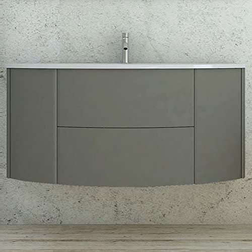 Yellowshop - Mobile bagno curvo sospeso 121 cm 2 cassetti 2 ante lavabo e specchio led EDEN (Tortora, Mobile con lavabo)