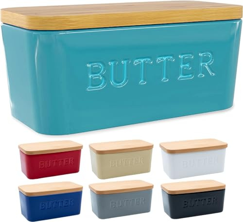 PriorityChef Extra Large Butter Dish with Lid for Countertop, Ceramic Butter Container With Airtight Cover, Butter Keeper for Counter or Fridge, Butter Holder Storage, Turquoise