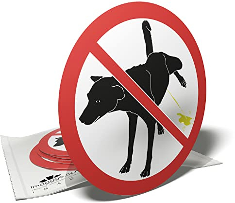 imaggge.com - Aufkleber Pipi Hund verboten - 6 runde Aufkleber - 9,5 cm - Rot/Weiß