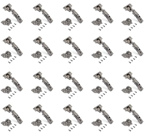 Emuca - Kit charnière droite X91 avec fermeture amortie et embase, embase à visser, À visser, Ouverture 105º, Titane, Acier, 20 ut.