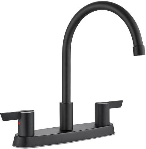 Cinwiny 2 Handle Kitchen Faucets Deck Mounted 3 Hole Kitchen Sink Faucet High Arc 360° Swivel Spout 8 Inch RV Mixer Tap Without Side Sprayer,Matte Black