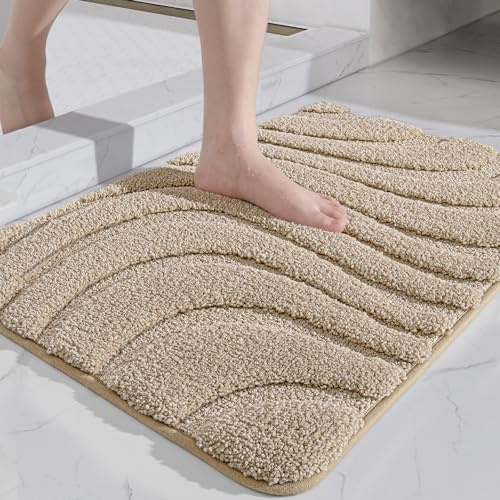 DEXI Badteppich rutschfest 60 x 110cm, weicher Mikrofasern Badematte, Wasserabsorbierende Badezimmerteppich, Maschinenwaschbar Badvorleger für Badewanne, Dusche und Badezimmer - Beige