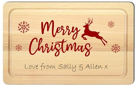 Create Cherished Memories with Our Personalised Wooden Christmas Cheese Board – Add Your Family Name for a Custom Merry Christmas Touch! This Festive Platter (Merry Christmas Reindeer Design)