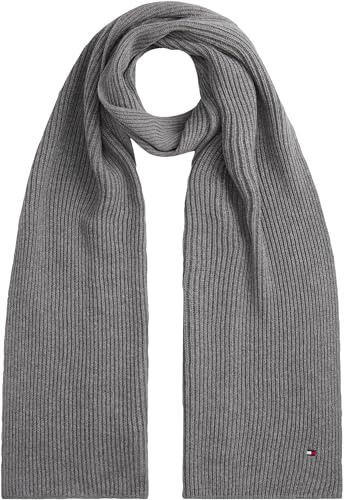 Tommy Hilfiger Bufanda Hombre Flag Pima Cotton de canalé, Gris (Mid Grey Heather), Talla Única