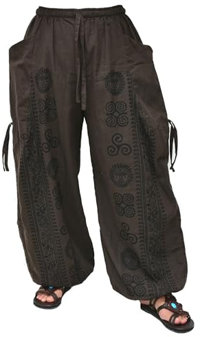 Siamrose Yoga Harem Pants Men Women Baggy Casual Lounge Trousers Adjustable Length 2 Pockets Brown