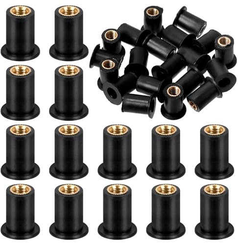 Glarks Juego de 20 tuercas de goma negra M5 de expansión, tuercas de latón para carenado de parabrisas, tuercas de goma para canoa, barco, kayak