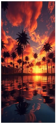wandmotiv24 Türtapete Palmen, Strand, Sonnenuntergang 90 x 200cm (B x H) - Dekorfolie selbstklebend Sticker für Türen, Türfolie, Aufkleber, M1488