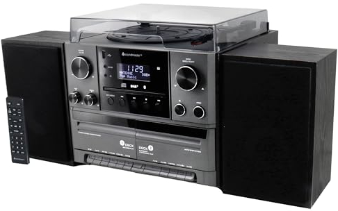Soundmaster MCD5600SW Chaîne Hi-FI avec Platine Dab+ Double Cassette Lecteur CD USB MP3 Bluetooth Encodage Numérisation Connexion d'antenne 75 Ohms