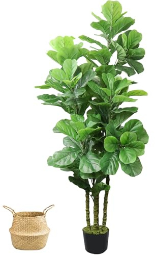 ROOMTEC 6ft Artificial Fiddle Leaf Fig Tree in Pot Faux Fiddle Leaf Fig Tree Large Artificial Tree for Indoor Outdoor House Living Room Office Modern Decoration