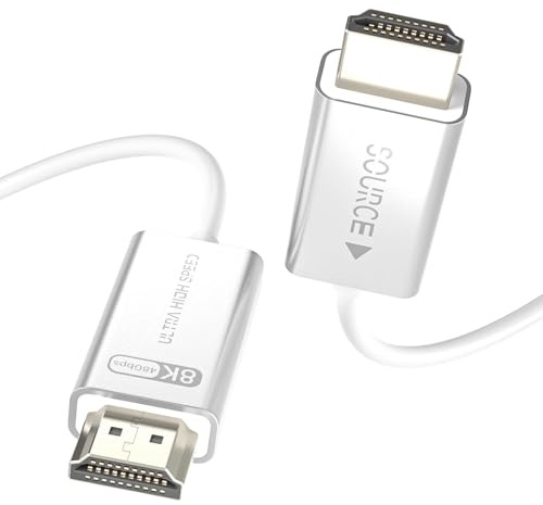 huaham Câble HDMI 2.1 Fibre Optique 3m Blanc 8K@60Hz 4K@120Hz 48Gbps HDR Dynamique eARC HDCP 2.2/2.3 3D - Compatible avec RTX 4090, RX 7900 XTX, Moniteur, PS5, Barre de Son
