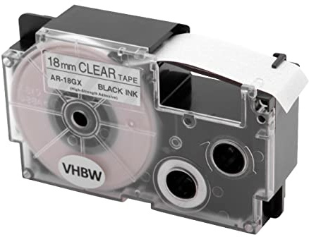 vhbw cinta de escritura compatible con Casio KL-200, KL-2000, KL-300, KL-200E, KL-7000 impresora etiqueta 5,5m x 18 mm negro a transparente