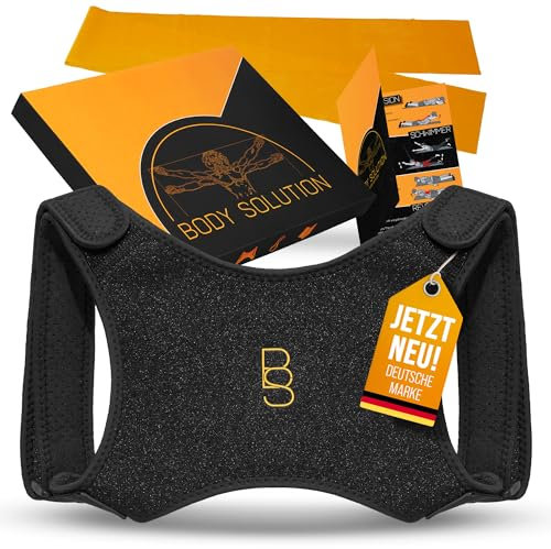 BODYSOLUTION Rücken Geradehalter - 3 in 1 - Hochwertige Haltungskorrektur - Rückenstützgürtel für eine Aufrechte Körperhaltung - Größenverstellbarer Rückengurt - Schwarz - L-XL