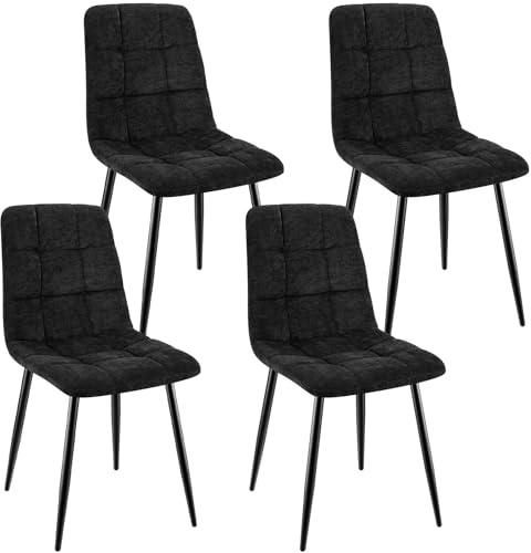 ANVOFONG Leinenstoff Esszimmerstühle 4er Set,Schwarz | Karomuster,Esszimmerstuhl mit verstärkten Stuhlbeinen,Küchenstuhl Polsterstühle,Stuhl für Esszimmer,Küche & Wohnzimmer