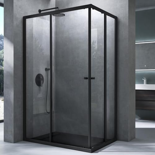 Mai & Mai Duschkabine mit Doppel-Schiebetür Duschtür 120x75cm | Eckeinstieg Duschabtrennung Echtglas 6mm ESG-Sicherheitsglas Ravenna16K Schwarz