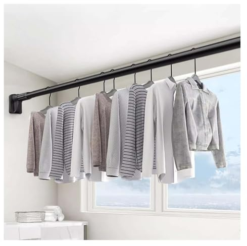 CHENYUOZ Schrankstange Kleiderstange, Schrankrohr, Verstellbare Garderobenstange ohne Bohren, Edelstahl-Duschvorhangstange for den Kleiderschrank(Black,1.3~2.5m (51.2~98.4in))