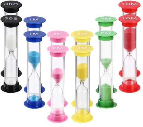 12 pièces Mini horloge de sable colorée - 30S/1/2/3/5/10 minutes pour mesurer le temps - Convient pour la vie des enfants, l'apprentissage, le temps de jeu
