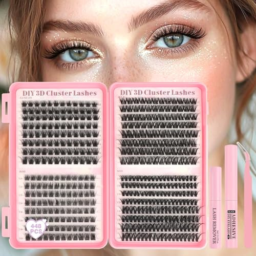 Parriparri Wimpern Extensions Set 4 Stile mit Pinzette, Kleber & Entferner | 10-16mm D Curl Lash Cluster Extensions, Wiederverwendbare Einzelne Wimpern, DIY für Natürlichen Look zu Hause