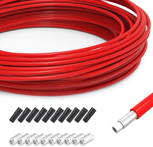 TAPKUA 10 Metri Guaina Cavo Freno Bici Rosso, Ø5mm Guaina di Ricambio con Tappi Terminali, Tubo Flessibile per Cavo Freno Cambio Bicicletta MTB Corsa Strada